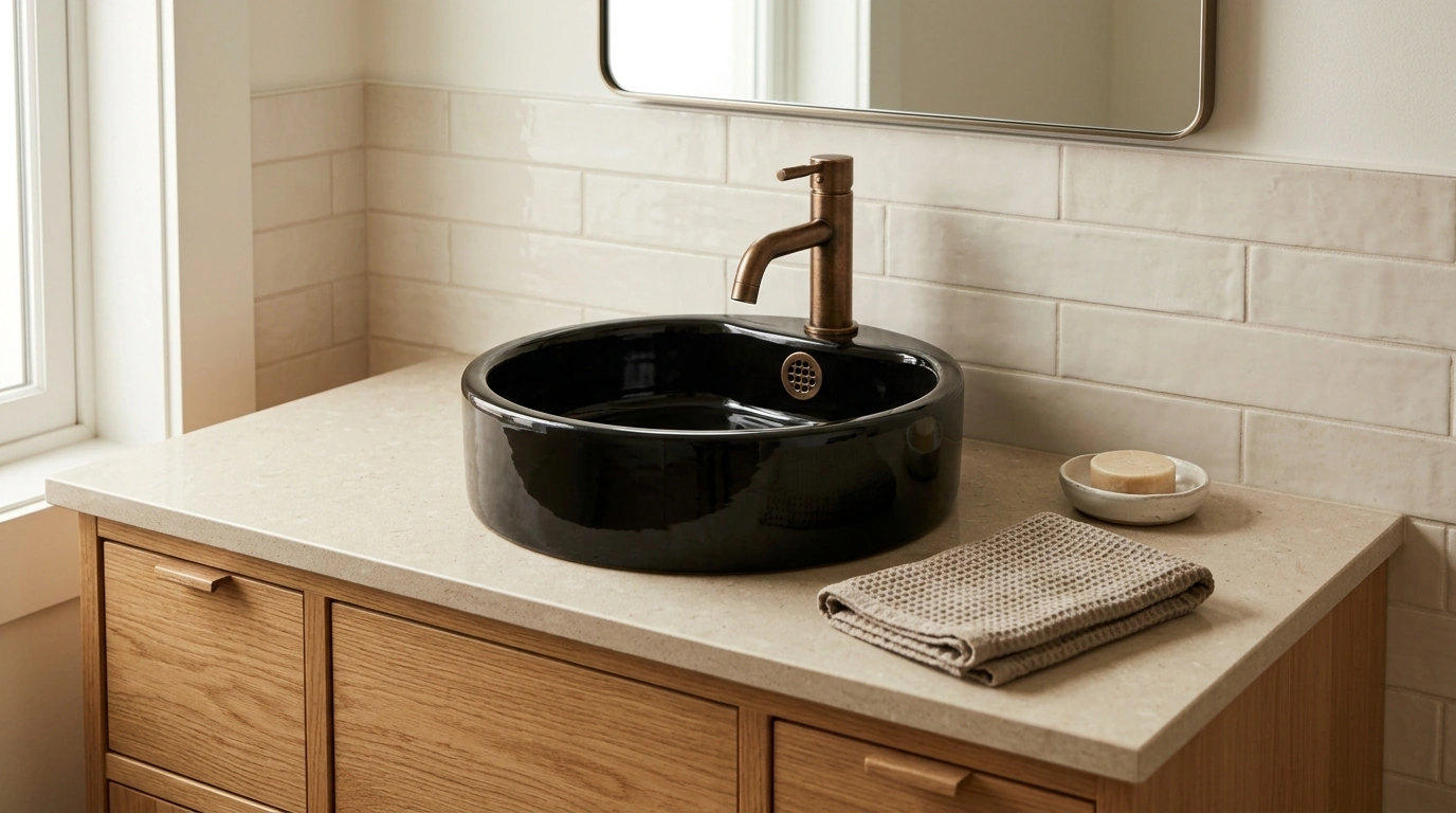 Black & Bronze Ceramic Bathroom Sink Set: Fit & Care