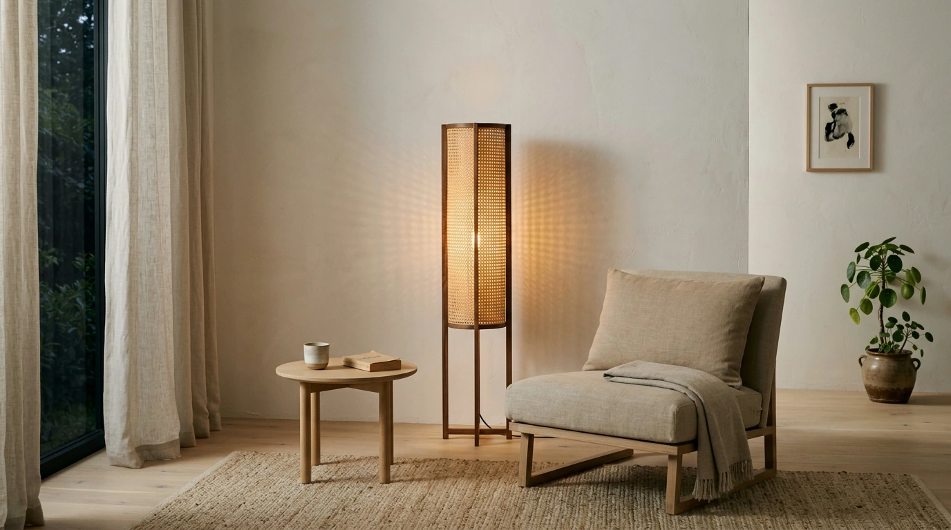 Rattan LED Floor Lamp: Modern Japanese Zen Glow